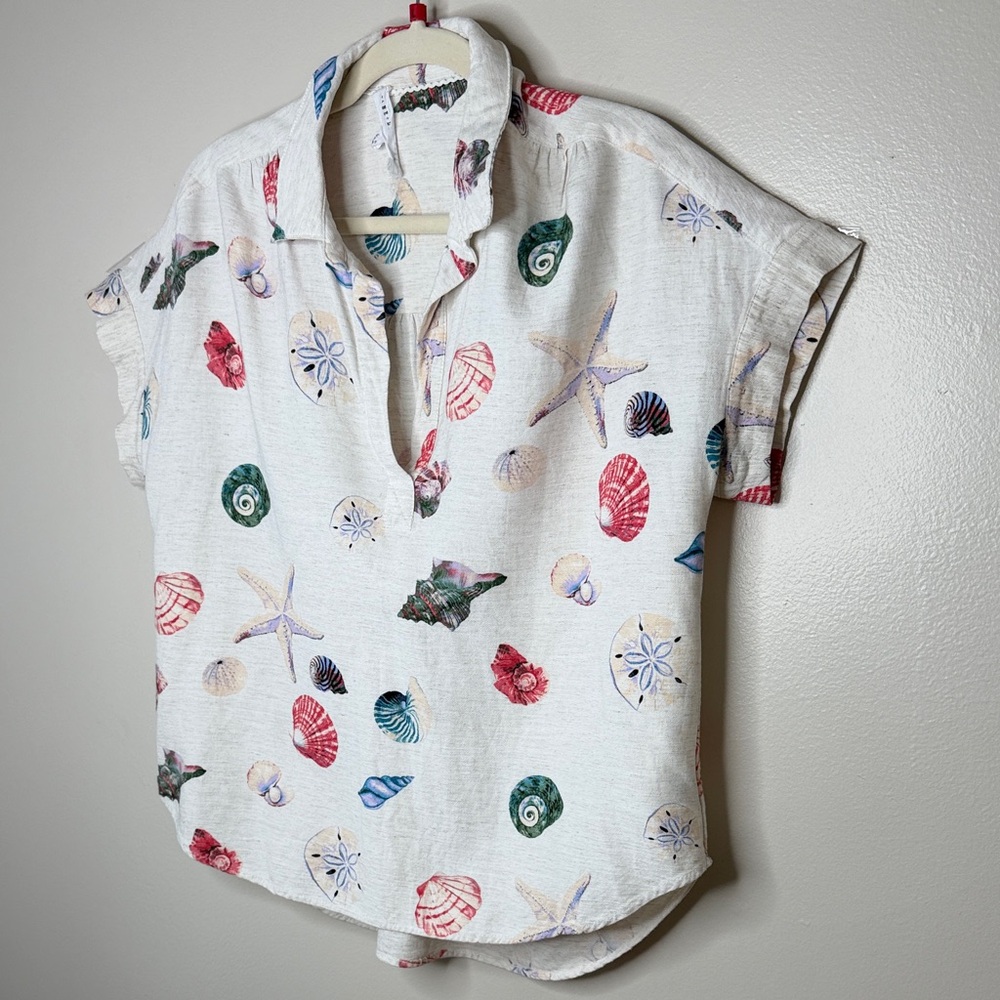 Jane and Delancey Seashell Print Linen Blend Top Size L - Picture 4 of 9